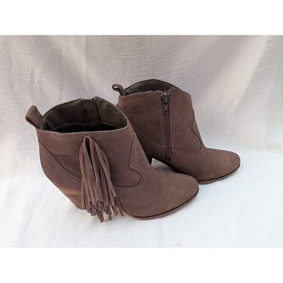 Steve Madden Womens Cian Boot Bootie Sz 8 Taupe Suede Fringe Block Heel Western - Picture 2 of 7